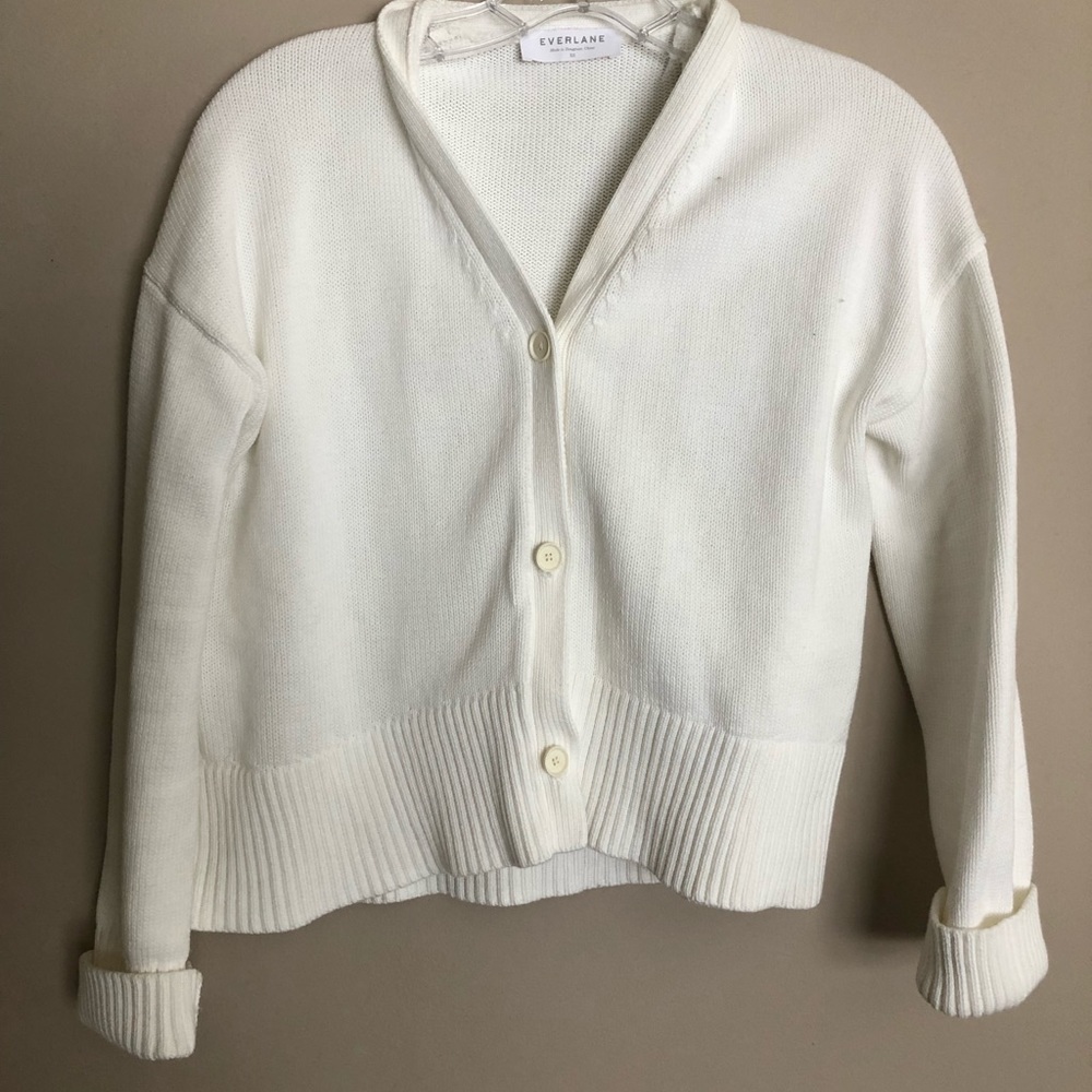 Everlane the soft cotton square cardigan white xs